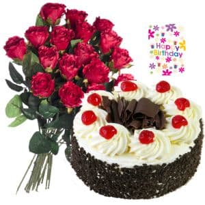 Roses, Black Forest Cake and Greeting Card